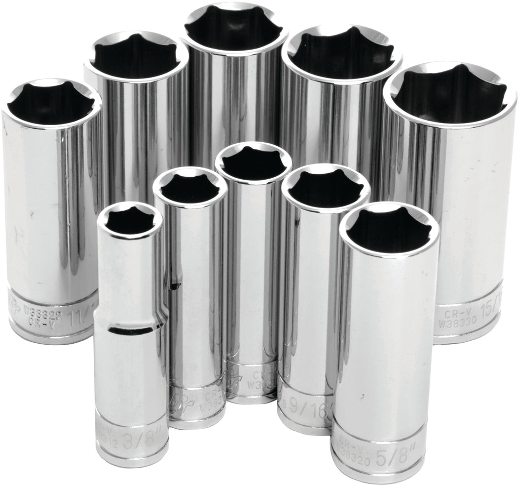 Performance Tool W38300 10 Pc 3/8" SAE Deep Socket Set