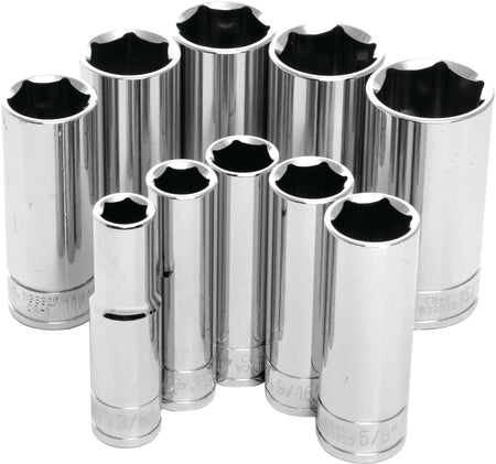 Performance Tool W38300 10 Pc 3/8" SAE Deep Socket Set