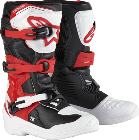 Alpinestars Tech 3s Youth Boots White/Black/Bit Red Size 5 - High-Performance Motocross Gear