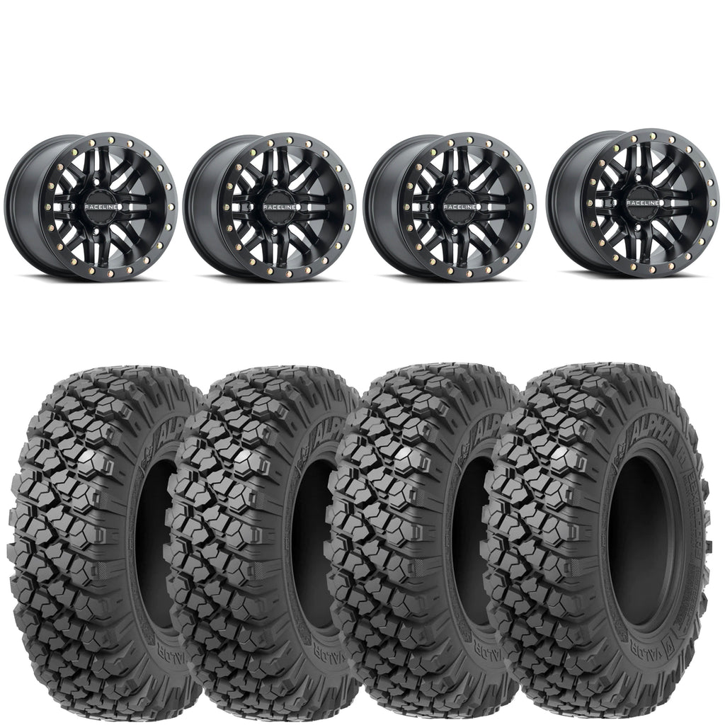 Raceline Ryno beadlock mounted on Valor Alpha tires Set of 4