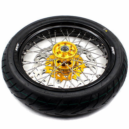 KKE 3.5 & 4.25*17inch Supermoto Rims Tires for SUZUKI RMZ250 2007-2025 RMZ450 2005-2025 Gold