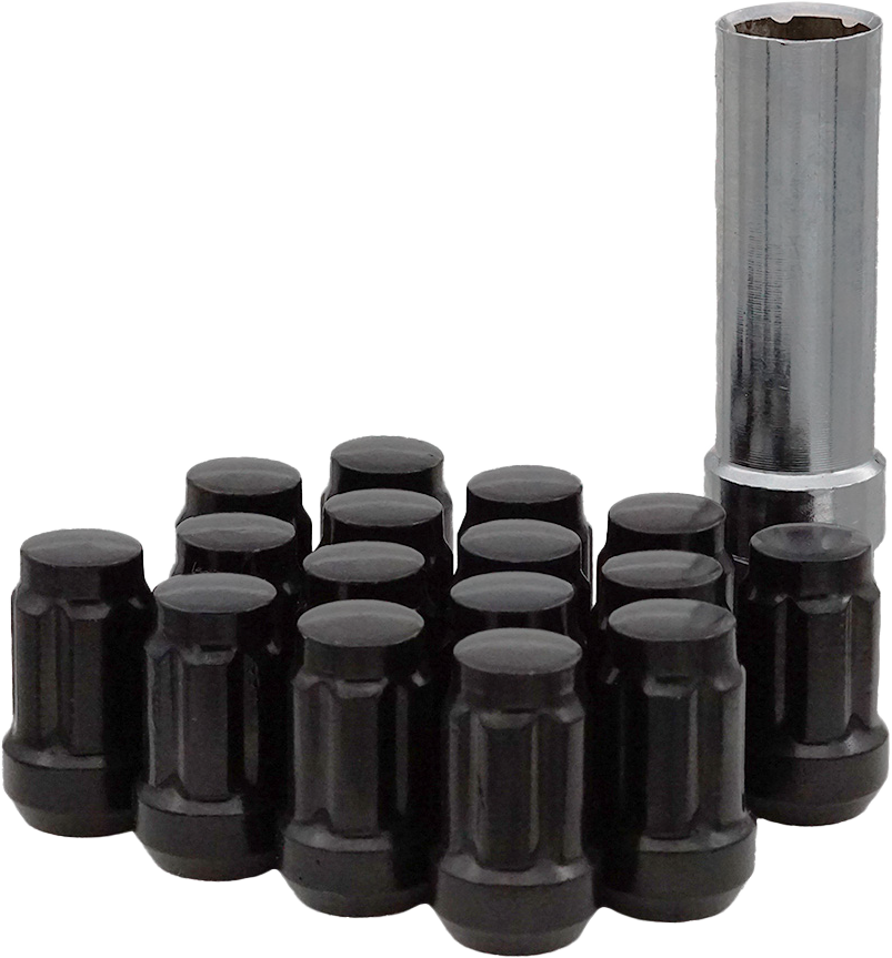 16/Pk 12mmx1.25 Tapered Lug Nuts 60  Splined Black