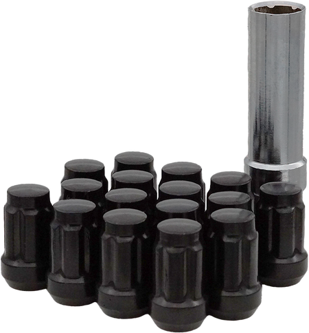 16/Pk 12mmx1.25 Tapered Lug Nuts 60  Splined Black