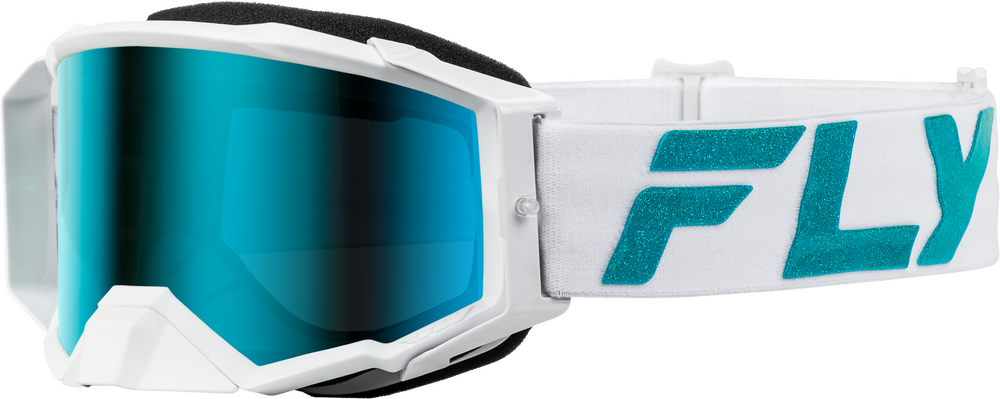 FLY RACING ZONE ELITE GOGGLE WHITE/TEAL W/ LIGHT GRN MIRROR/SMOKE LENS