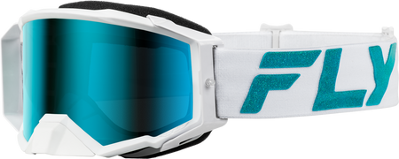 FLY RACING ZONE ELITE GOGGLE WHITE/TEAL W/ LIGHT GRN MIRROR/SMOKE LENS