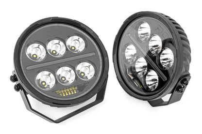Rough Country | Black Series Halo LED Light Pair | White/Amber DRL | 6.5 Inch | Round | 70805B