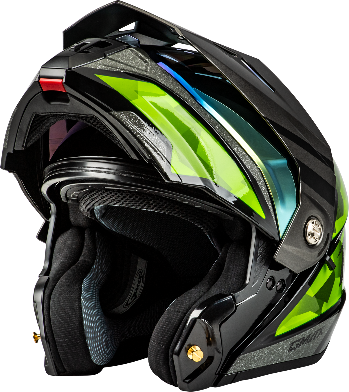 Md 74 Striker Modular Helmet W Gld Shld Blk/Slvr/Grn Mtlc Xl