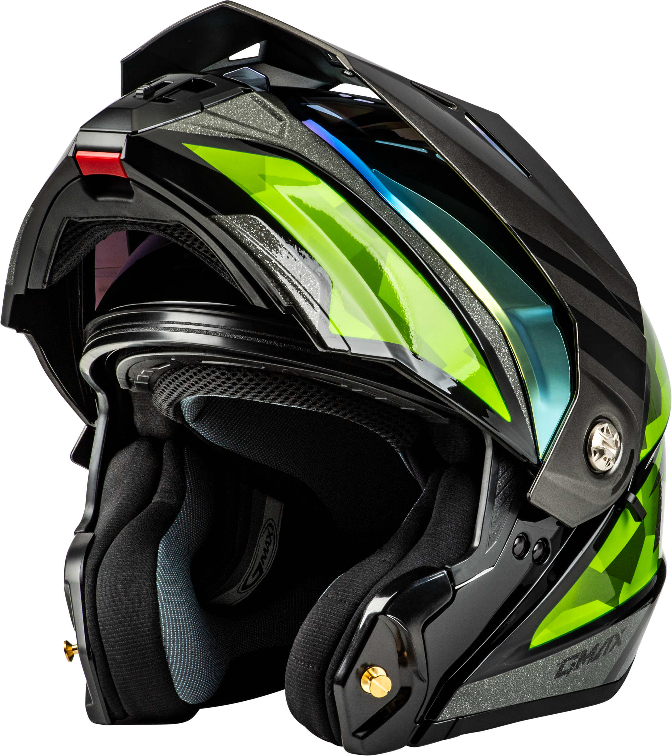 Md 74 Striker Modular Helmet W Gld Shld Blk/Slvr/Grn Mtlc Xl