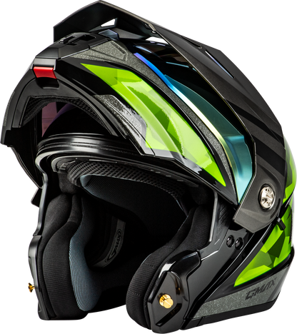 Md 74 Striker Modular Helmet W Gld Shld Blk/Slvr/Grn Mtlc Xl