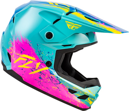 Fly Racing Kinetic Drip Youth Helmet - Turquoise/Pink/Yellow