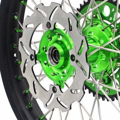 KKE 21 & 19 MX Wheels for Kawasaki KX250F 2019 and 2021 Green Nipple(2020 Excluded)