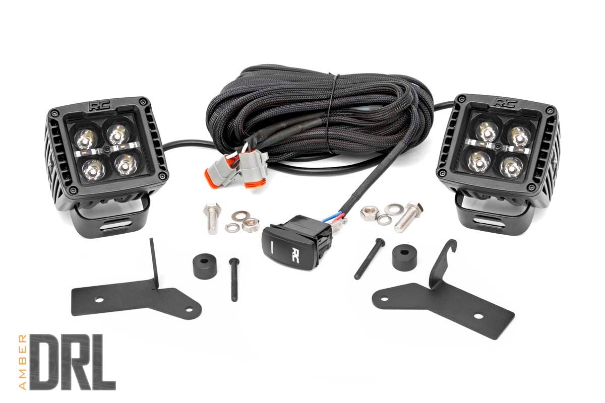 LED Light Kit | Hinge Mount | 2" Black Pair | Amber DRL | Jeep Gladiator JT/Wrangler JL (18-25) | 70052DRLA