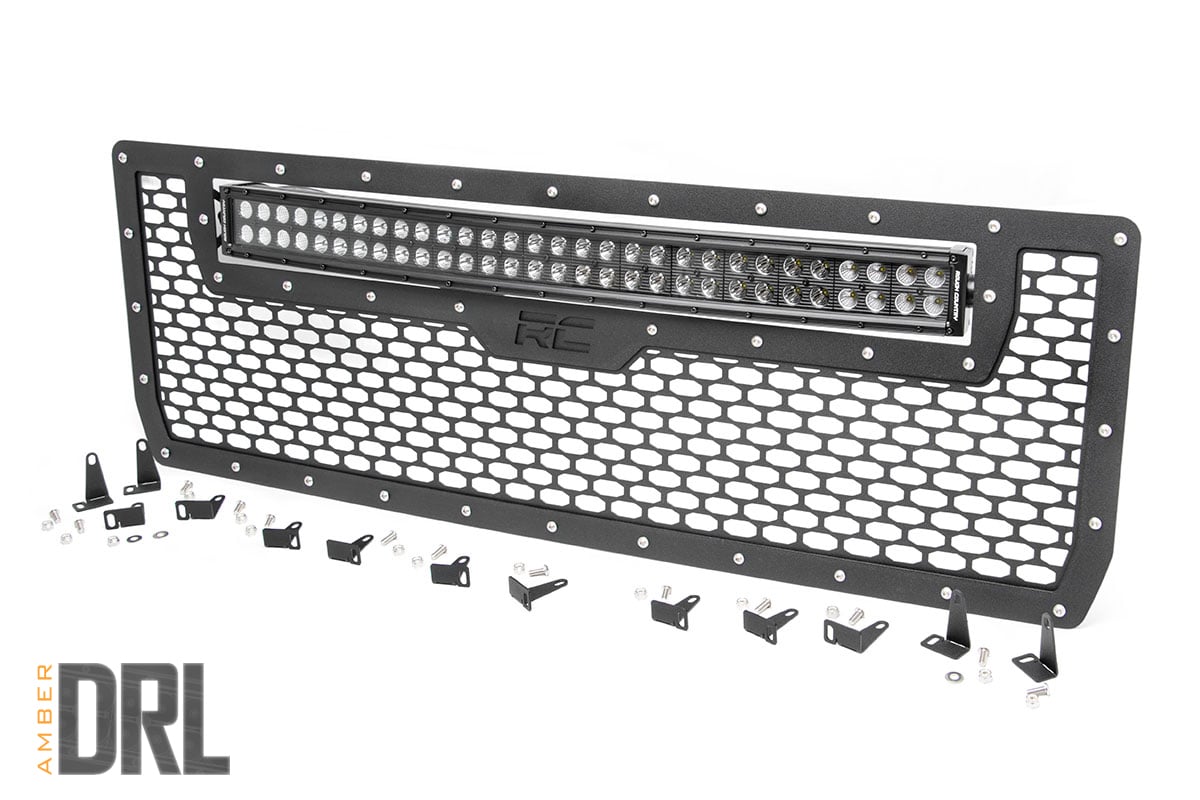 Mesh Grille | 30" Dual Row LED | Black | Amber DRL | GMC Sierra 1500 (14-15) | 70190BDA