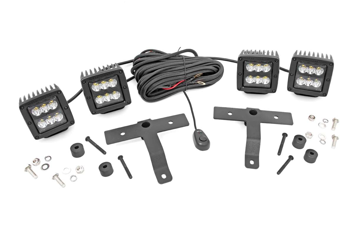 Quad LED Light Kit | Cowl Mount | 2" Black Pairs | Spot | Jeep Gladiator JT/Wrangler JL (18-25) | 70822