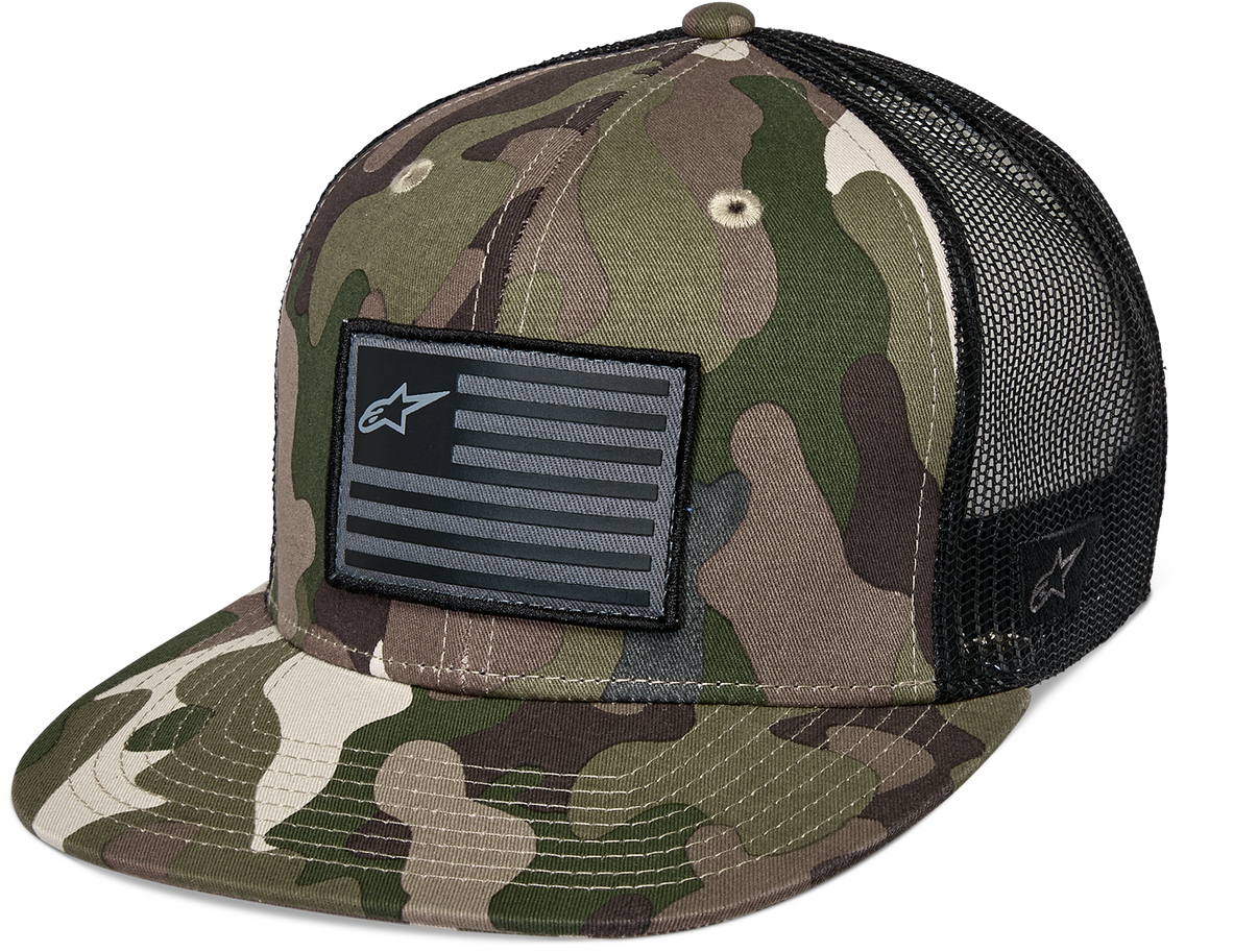 Flag Flat Trucker Hat Green Camo/ Black