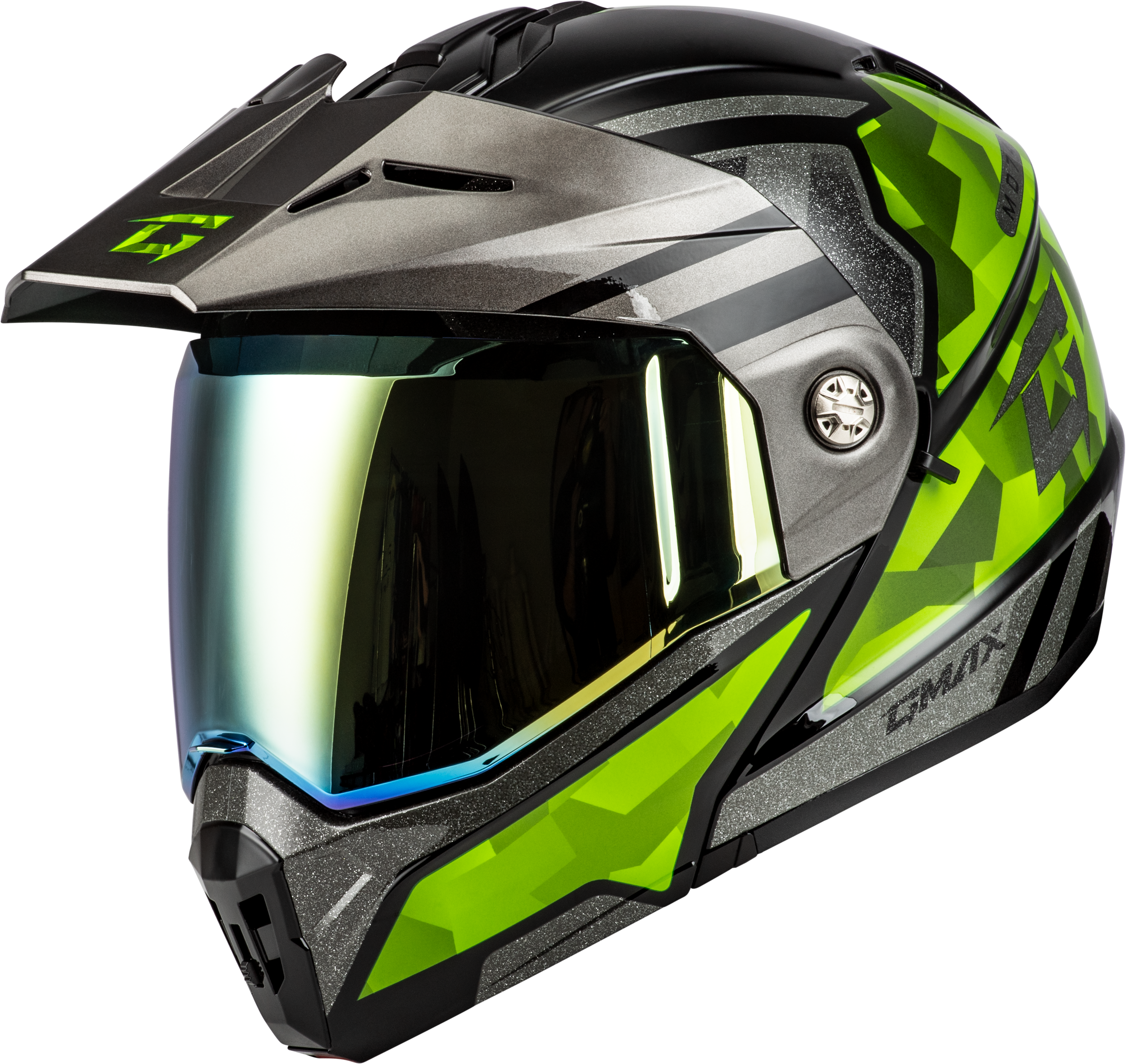 Md 74 Striker Modular Helmet W Gld Shld Blk/Slvr/Grn Mtlc 2x