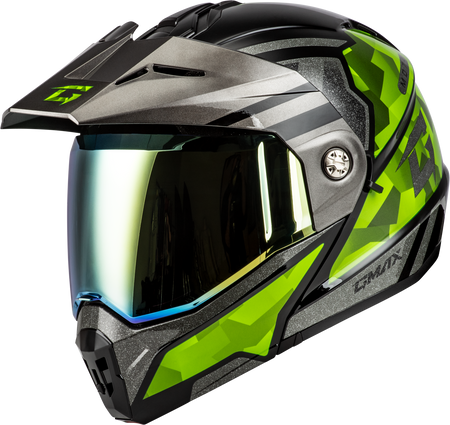 Md 74 Striker Modular Helmet W Gld Shld Blk/Slvr/Grn Mtlc Xs