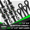 Rhino USA Heavy Duty Ratchet Tie-Down 4-Pack (Black) 1.6In X 8Ft