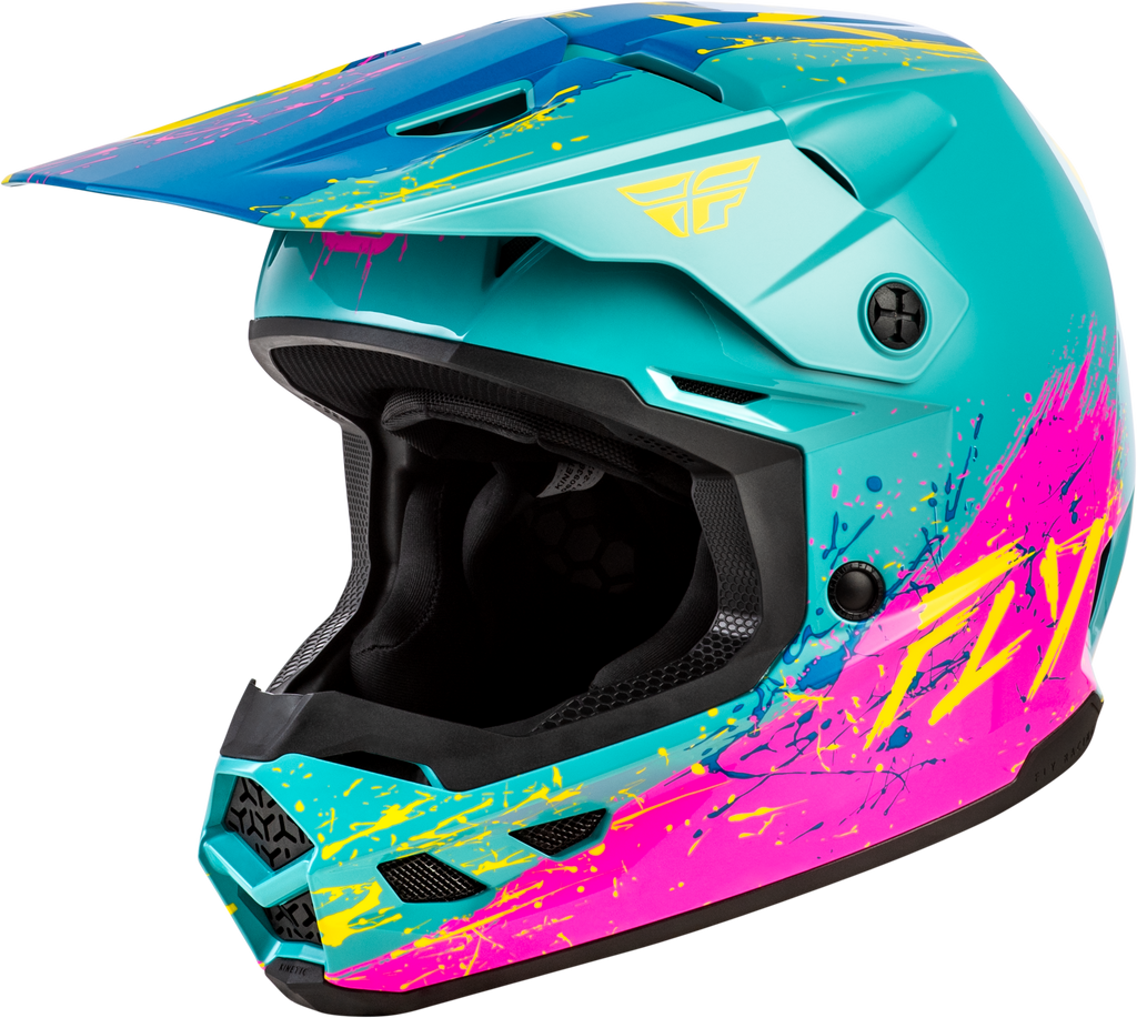 Fly Racing Kinetic Drip Youth Helmet - Turquoise/Pink/Yellow