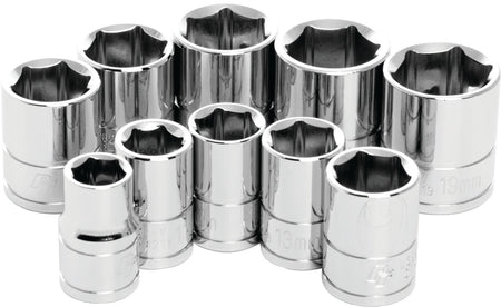 Performance Tool W38202 10 Piece 3/8" Metric Socket Set - Shallow Design