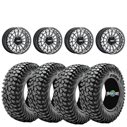 Metal FX Delta Beadlock (15x7) Black Contrast Cut on Journey Rock Poison tires – Pre-Mounted UTV Combo
