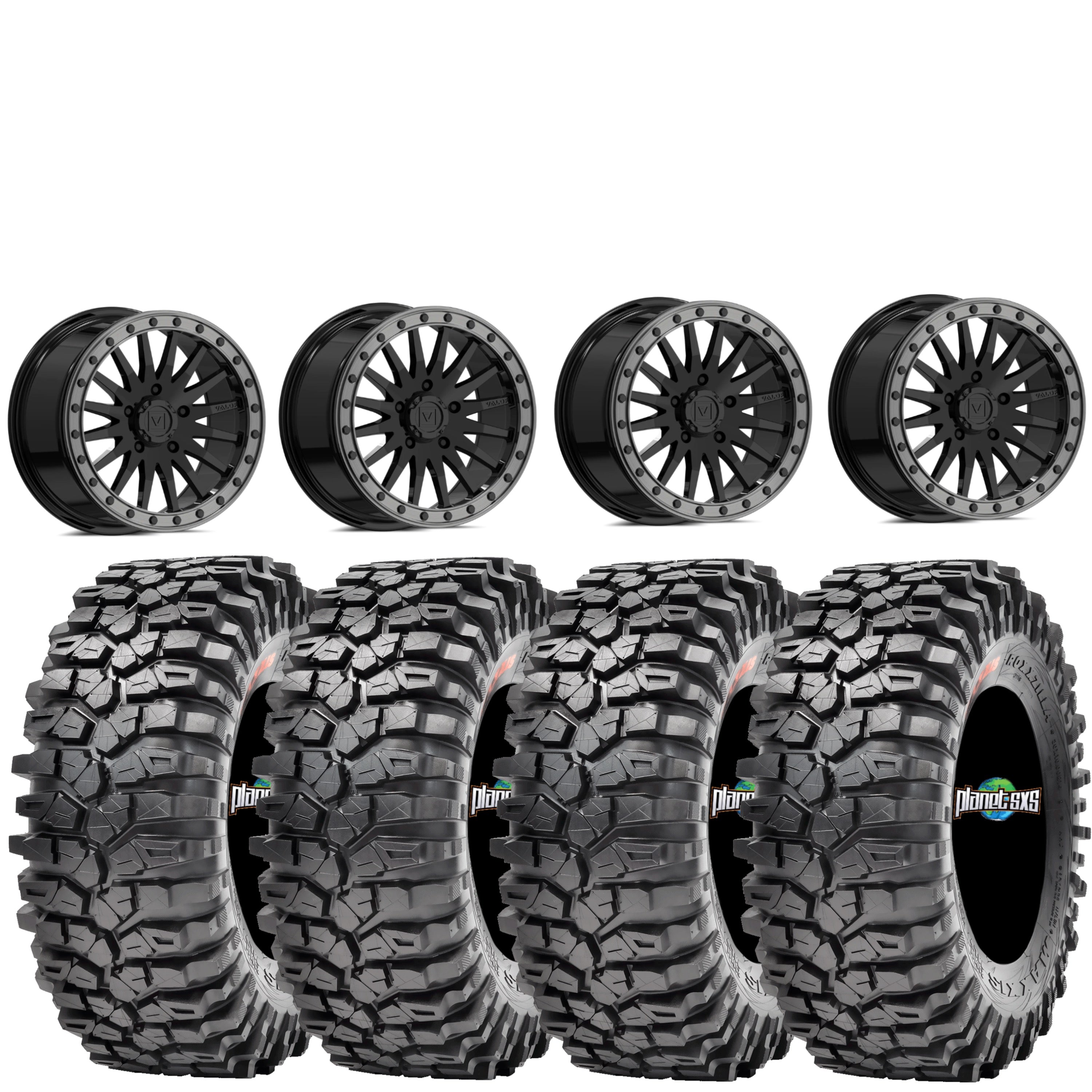 Valor V06 Beadlock Wheels + Maxxis Roxxzilla Tires (Mounted Kit