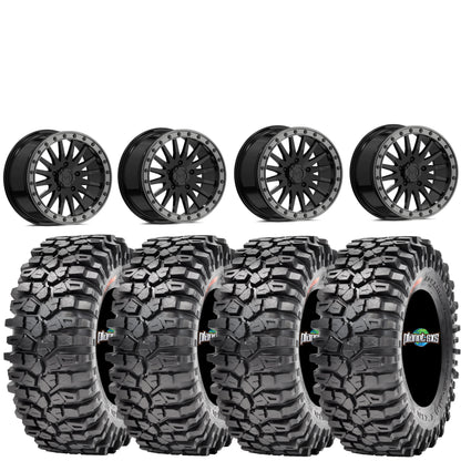 Valor V06 Beadlock Wheels + Maxxis Roxxzilla Tires (Mounted Kit) – 15x8 | Fits UTVs with 5/4.5 Bolt Pattern