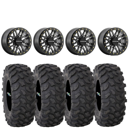 Raceline Ryno Beadlock Wheels + System 3 XTR370 Tires (Mounted Kit) – Gunmetal | Fits UTVs with 4x137 Bolt Pattern
