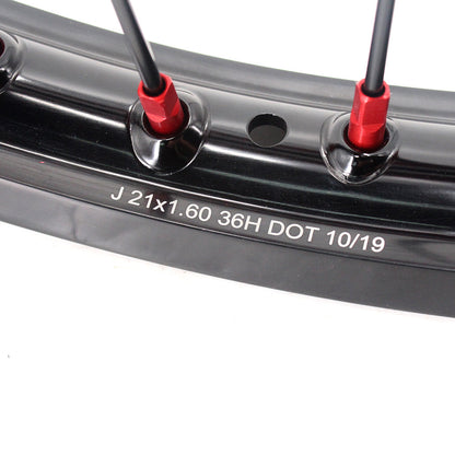 KKE 21 & 19 MX Rims for Suzuki RMZ250 2007-2025 RMZ450 2005-2025 Black Spokes