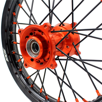 KKE 19"*1.6/16"*1.85 Big Kid's Wheels Rims Set For KTM SX85 2021 2022 2023 2024 Orange Nipples & Black Spokes