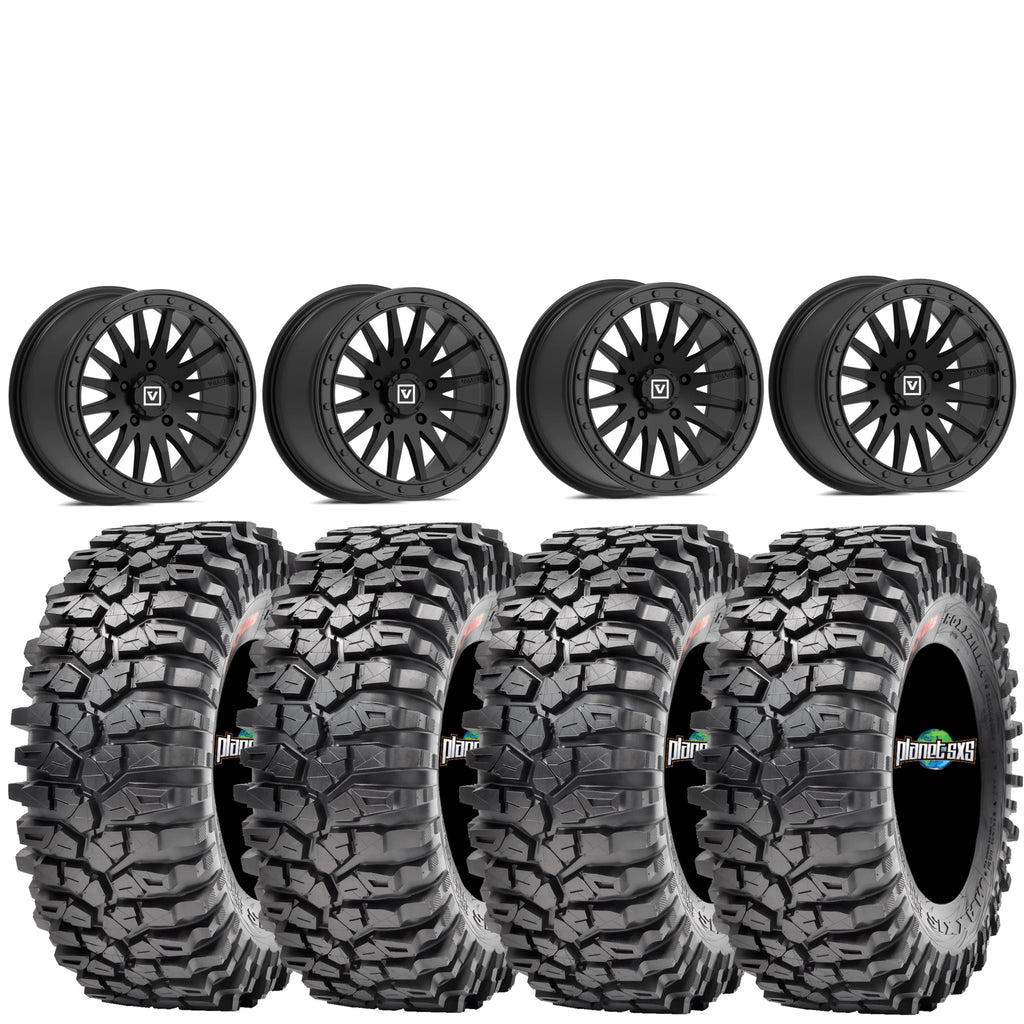 Valor V06 Beadlock Wheels + Maxxis Roxxzilla Tires (Mounted Kit) – 15x8 | Fits UTVs with 5/4.5 Bolt Pattern