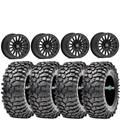 Valor V06 Beadlock Wheels + Maxxis Roxxzilla Tires (Mounted Kit) – 15x8 | Fits UTVs with 5/4.5 Bolt Pattern