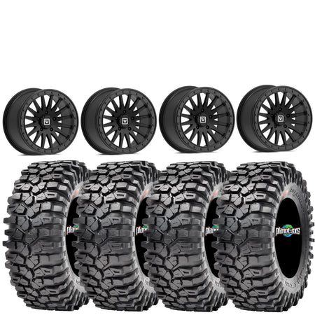 Valor V06 Beadlock Wheels + Maxxis Roxxzilla Tires (Mounted Kit) – 15x8 | Fits UTVs with 5/4.5 Bolt Pattern