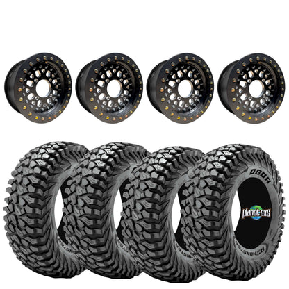 MRT Tail Gunner Beadlock Wheels on Obor RocScraper Tires – UTV Wheel & Tire Kit