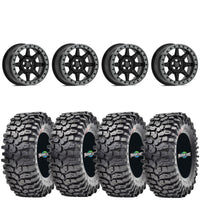 Valor V13 Satin Black Beadlock Wheels + Maxxis Roxxzilla Tires (Mounted Kit) – 15x7 | 5x4.5 Bolt Pattern | Fits RZR Pro R, Turbo R, Ranger 1500, Xpedition