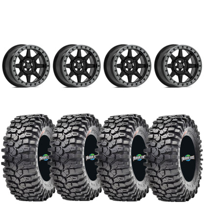 Valor V13 Satin Black Beadlock Wheels + Maxxis Roxxzilla Tires (Mounted Kit) – 15x7 | 5x4.5 Bolt Pattern | Fits RZR Pro R, Turbo R, Ranger 1500, Xpedition