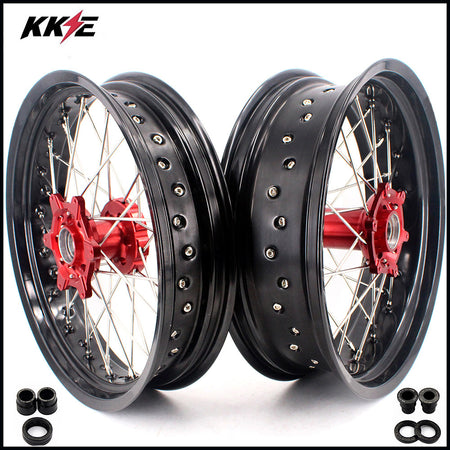 KKE 3.5 & 4.25 Supermoto Motard Wheels Rims for BETA RR 2013-2024 Red Hubs
