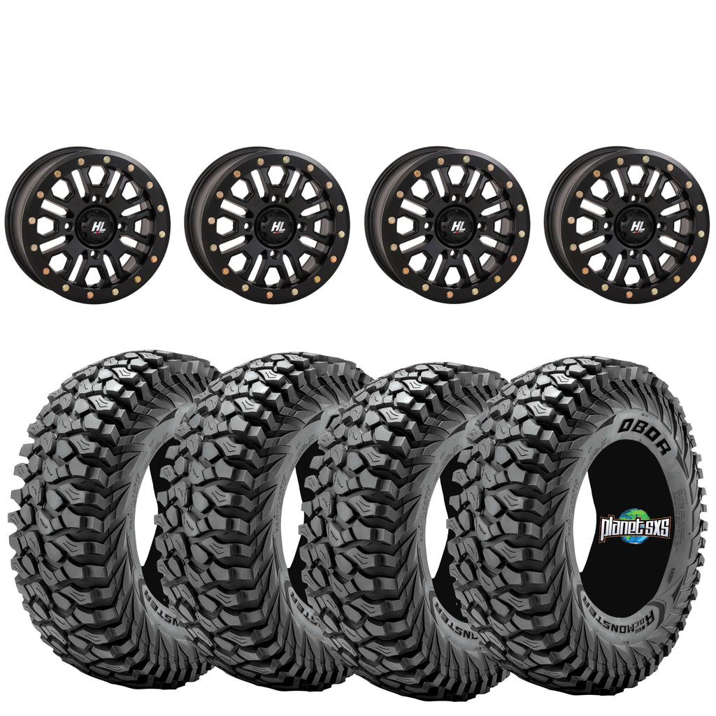 High Lifter HL23 Matte Black Beadlock Wheels on Obor RocScraper Tires – 4/137 UTV Wheel & Tire Kit
