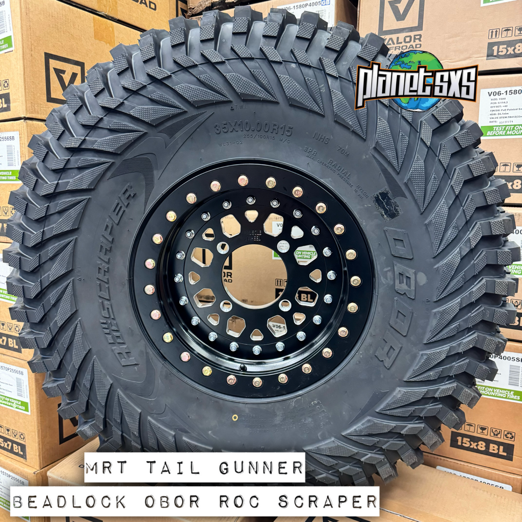 MRT Tail Gunner Beadlock Wheels on Obor RocScraper Tires – UTV Wheel & Tire Kit