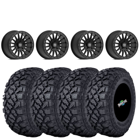 Valor Offroad V06 Satin Black Beadlocks mounted on 32x10-15 Kenda Klever XT