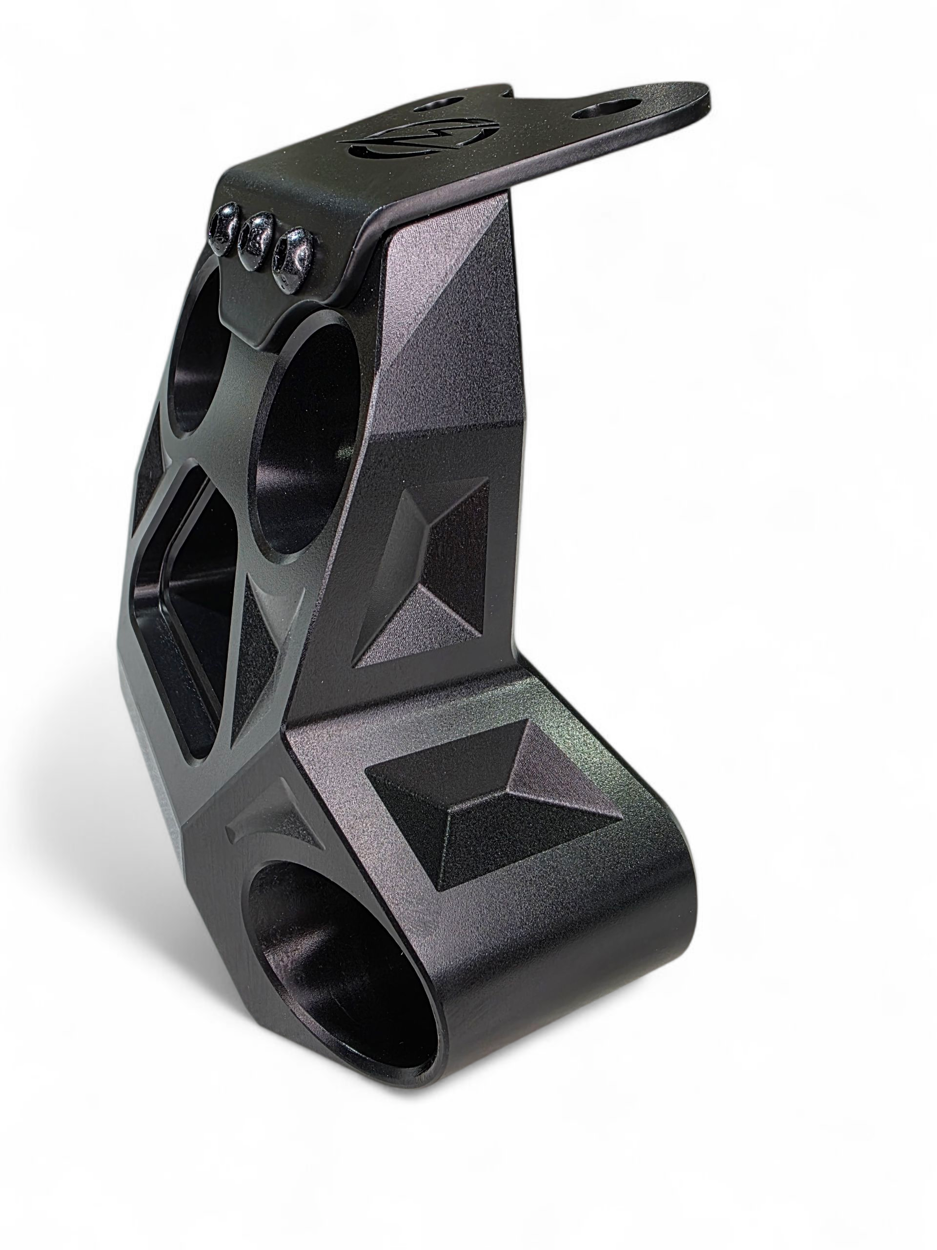 6061 machined billet aluminum detail on black anodized Can-Am Maverick R radius rod plate