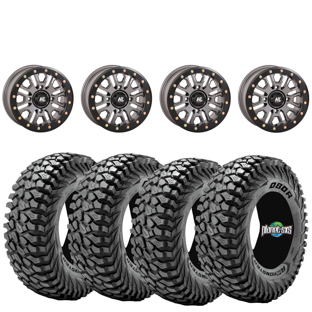 High Lifter HL23 Gunmetal Beadlock Wheels on Obor RocScraper Tires – 4/137 UTV Wheel & Tire Kit