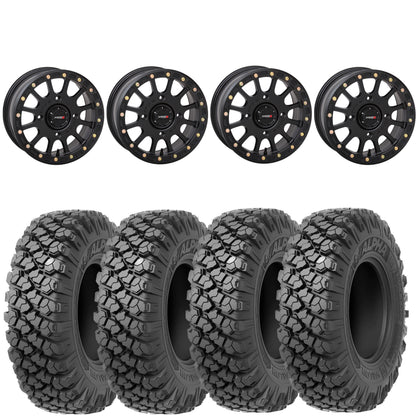 System 3 SB5 Beadlock Wheels Matte Black on Valor Alpha Tires – UTV Wheel & Tire Kit (Set of 4) 4/156