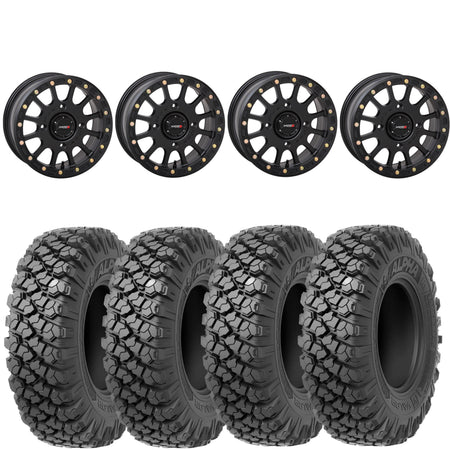System 3 SB5 Beadlock Wheels Matte Black on Valor Alpha Tires – UTV Wheel & Tire Kit (Set of 4) 4/156