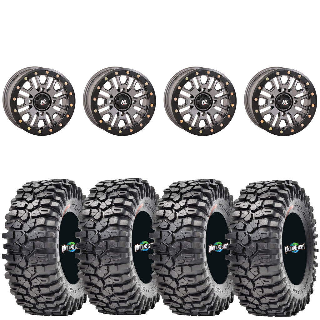 High Lifter HL23 Gunmetal Beadlock Wheels on Maxxis Roxxzila Tires – 4/156 UTV Wheel & Tire Kit