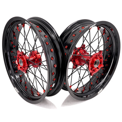 KKE 17inch Supermoto Wheels fit HONDA CRF250R 04-13 CRF450R 02-12 Black Spoke