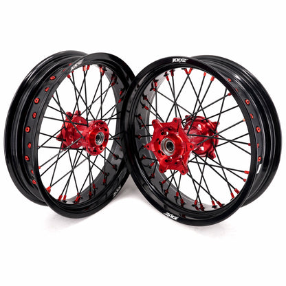 KKE 17inch Supermoto Wheels fit HONDA CRF250R 04-13 CRF450R 02-12 Black Spoke