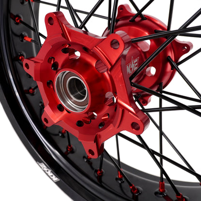 KKE 17inch Supermoto Wheels fit HONDA CRF250R 04-13 CRF450R 02-12 Black Spoke