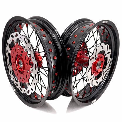 KKE 17inch Supermoto Wheels fit HONDA CRF250R 04-13 CRF450R 02-12 Black Spoke