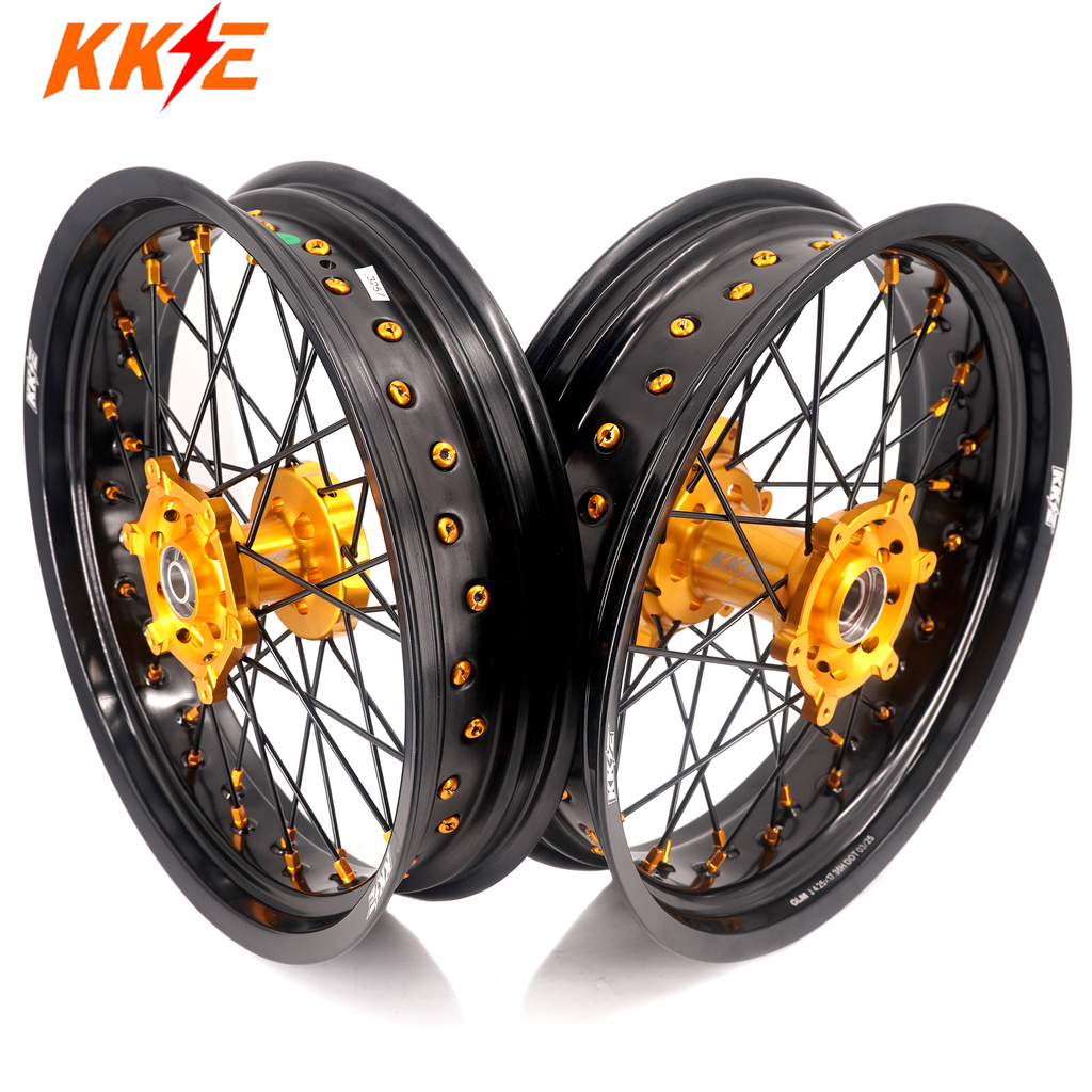 KKE 3.5/4.25 Supermoto Race Wheels For Suzuki RM125 1996-2007 RM250 1996-2008 Gold Nipples